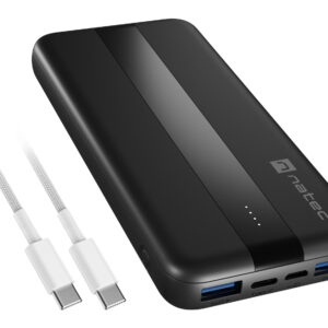 Power banka Natec TREVI SLIM Q V2 10000mAh, 2X USB-A 18W, 1X USB-C 20W, USB-C - USB0-C kábel, čierna