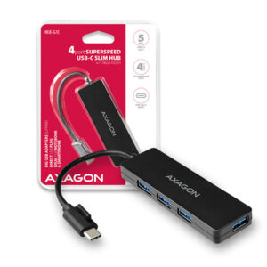 AXAGON HUE-G1C, 4x USB 3.2 Gen 1 SLIM hub, kábel Type-C 14cm napevno