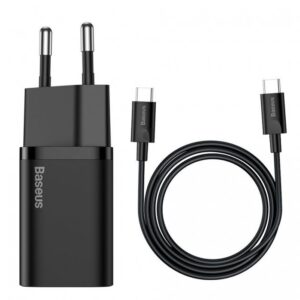Baseus rýchlonabíjačka do siete Super Si USB-C PD QC 25W (s káblom USB-C na USB-C) čierna