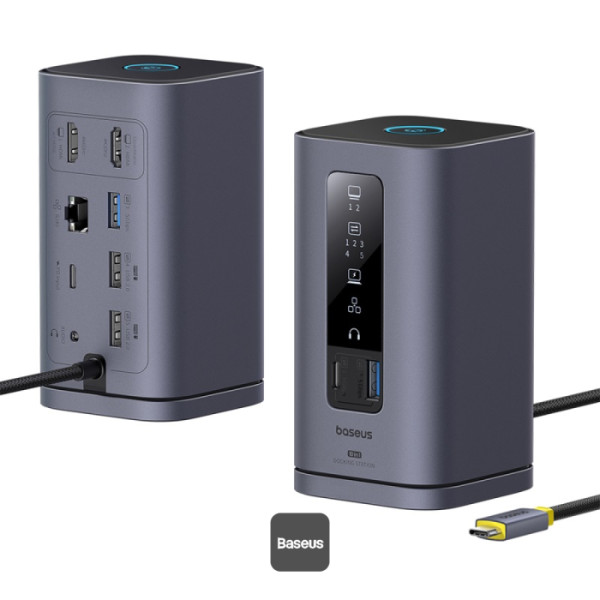 Baseus Dokovacia stanica Spacemate 10v1 (USB-C PD 100W, USB-C, 2x USB-A, 2x HDMI) sivá