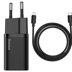 Baseus rýchlonabíjačka do siete Super Si USB-C PD QC 20W čierna s káblom USB-C/Lightning 1m
