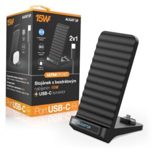 Aligator Stojanček s bezdrôtovým nabíjaním 15W a USB-C konektorom, 2v1, čierny