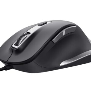 TRUST Fyda/Ergonomická/Optická/Pre pravákov/5 000 DPI/Drôtová USB/Čierna-strieborná