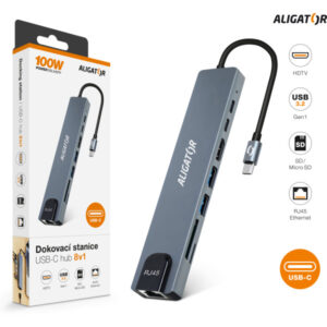 Aligator Dokovacia stanica USB-C/Hub 8v1 (USB-C/2xUSB/SD/MicroSD/HDTV/RJ45)