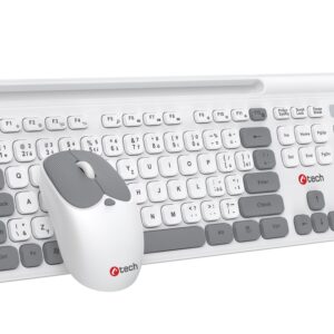 Klávesnice C-TECH Quallis WLKMC-05, bezdrátový combo set s myší, bílá, USB, CZ/SK