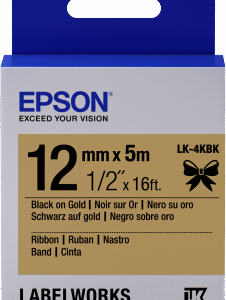 Epson zásobník so štítkami – saténový pásik, LK-4KBK čierna / zlatá, 12 mm (5 m)