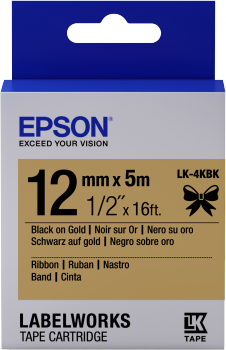 Epson zásobník so štítkami – saténový pásik, LK-4KBK čierna / zlatá, 12 mm (5 m)