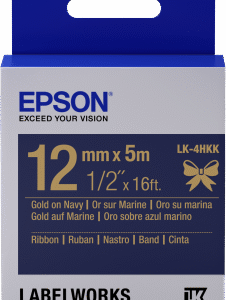 Epson zásobník so štítkami – saténový pásik, LK-4HKK, zlatá / námornícka modrá, 12 mm (5 m)