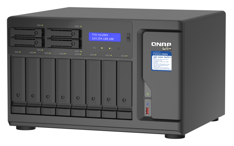 QNAP TVS-h1288X-W1250-16G (Xeon 3,3GHz, ZFS, 16GB ECC RAM, 8x 3,5" + 4x 2,5", 2x M.2 NVMe, 4x 2,5GbE)