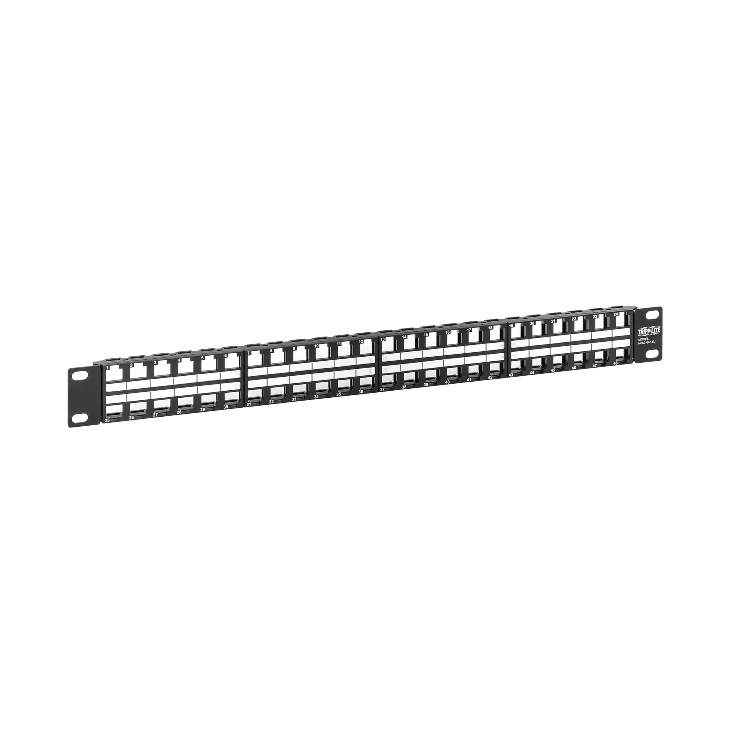 Patch Panel 48-Port 1U Rack Netienený, Keystone/Multimedia, RJ45 Ethernet, USB, HDMI, Cat5e/6