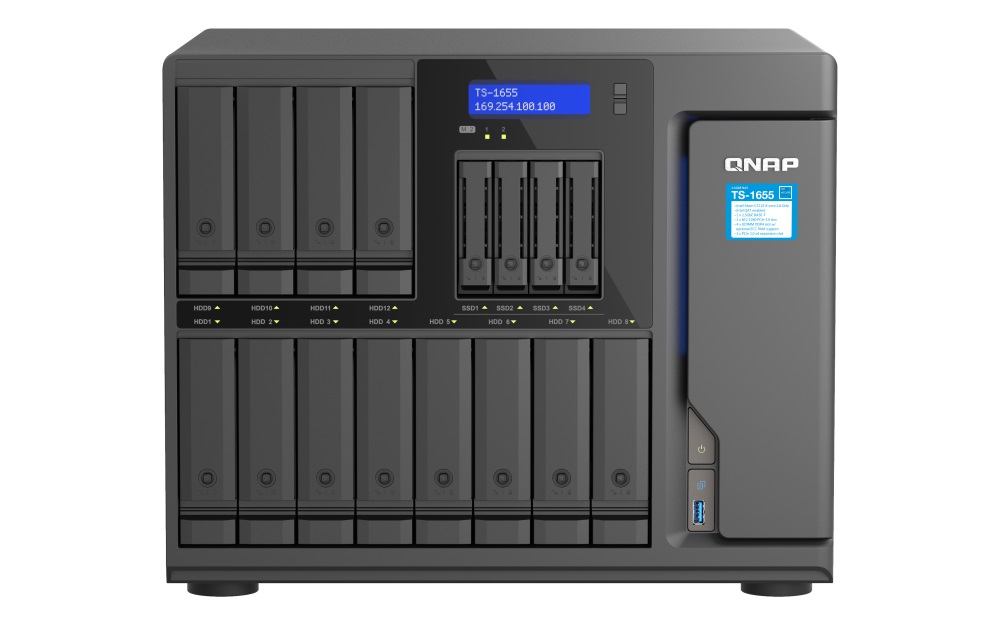 QNAP TS-1655-8G (8core 2,8 GHz, 8 GB RAM, 12 x 3,5 "+4 x 2,5" SATA, 2 x M.2 NVM slot, 2 x 2,5 GbE, 3 x PCIe)