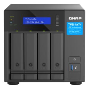 QNAP TVS-h474-PT-8G (2core 3,7 GHz, ZFS, 8 GB RAM, 4x SATA, 2x M.2 NVMe, 2x PCIe, 2x 2,5GbE, 1x HDMI)