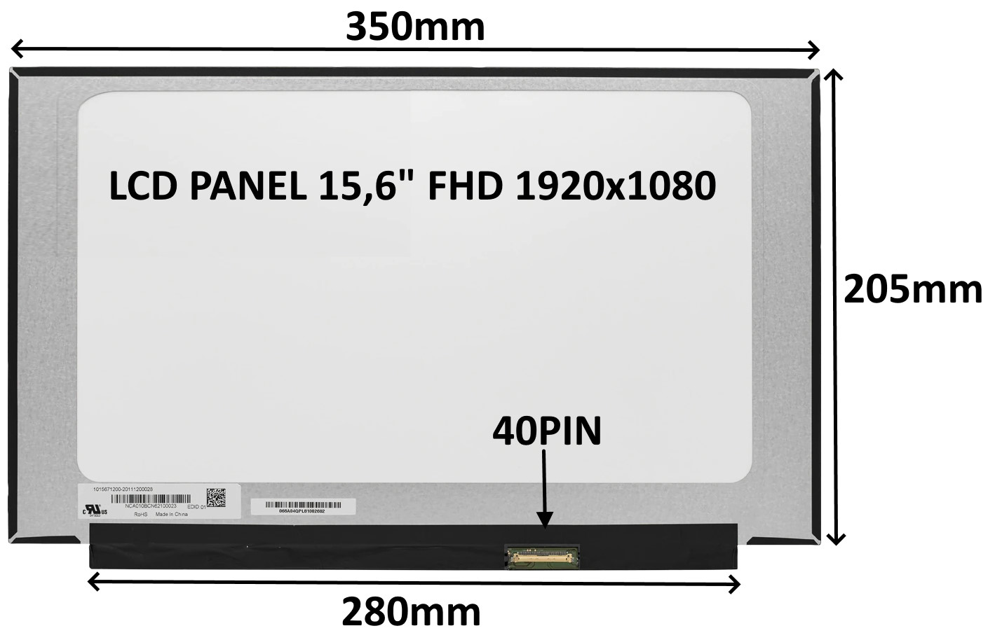 LCD PANEL 15,6" FHD 1920x1080 40PIN MATNÝ IPS 144HZ / BEZ ÚCHYTOV