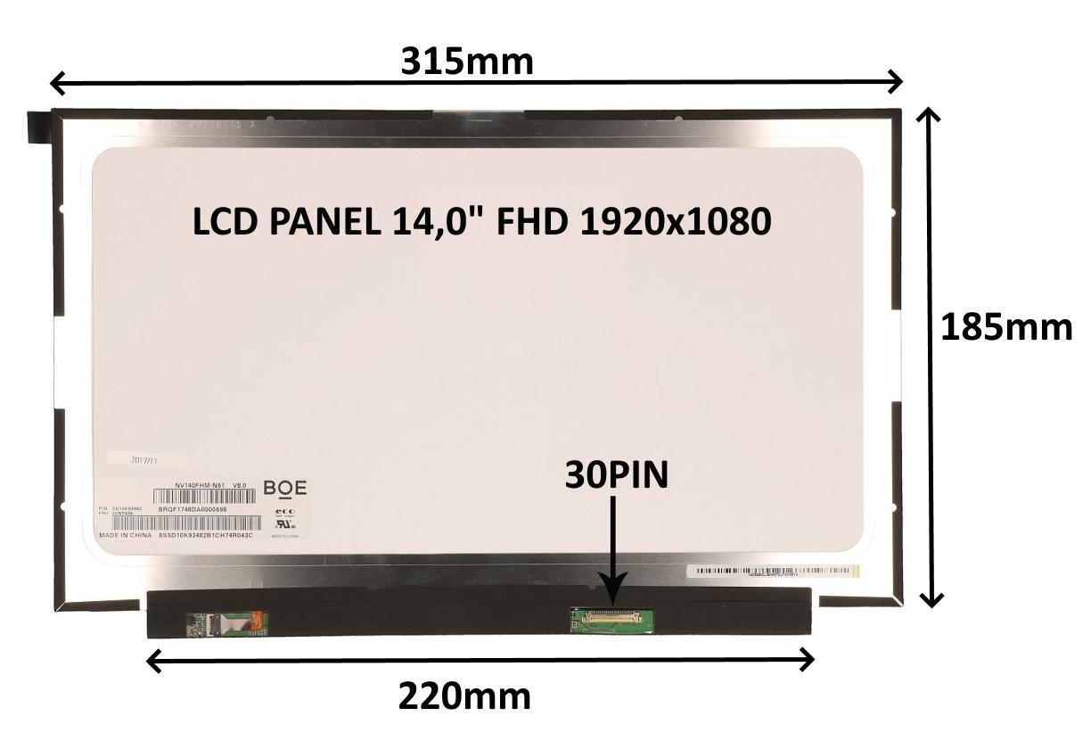 LCD PANEL 14,0" FHD 1920x1080 30PIN MATNÝ IPS / BEZ ÚCHYTOV