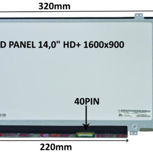 LCD PANEL 14,0" HD+ 1600x900 40PIN MATNÝ / ÚCHYTY HORE A DOLE