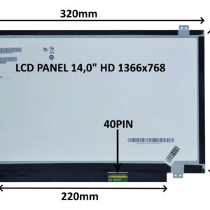 LCD PANEL 14,0" HD 1366x768 40PIN MATNÝ / ÚCHYTY HORE A DOLE