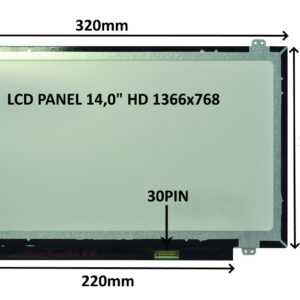 LCD PANEL 14,0" HD 1366x768 30PIN MATNÝ / ÚCHYTY HORE A DOLE