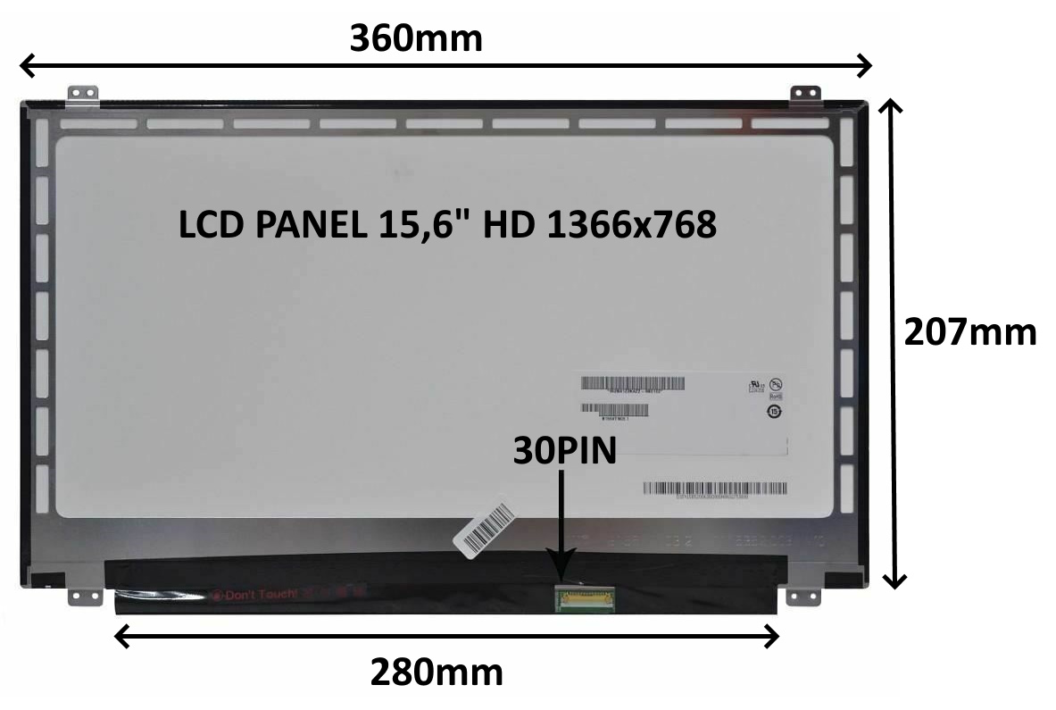 LCD PANEL 15,6" HD 1366x768 30PIN MATNÝ / ÚCHYTY HORE A DOLE