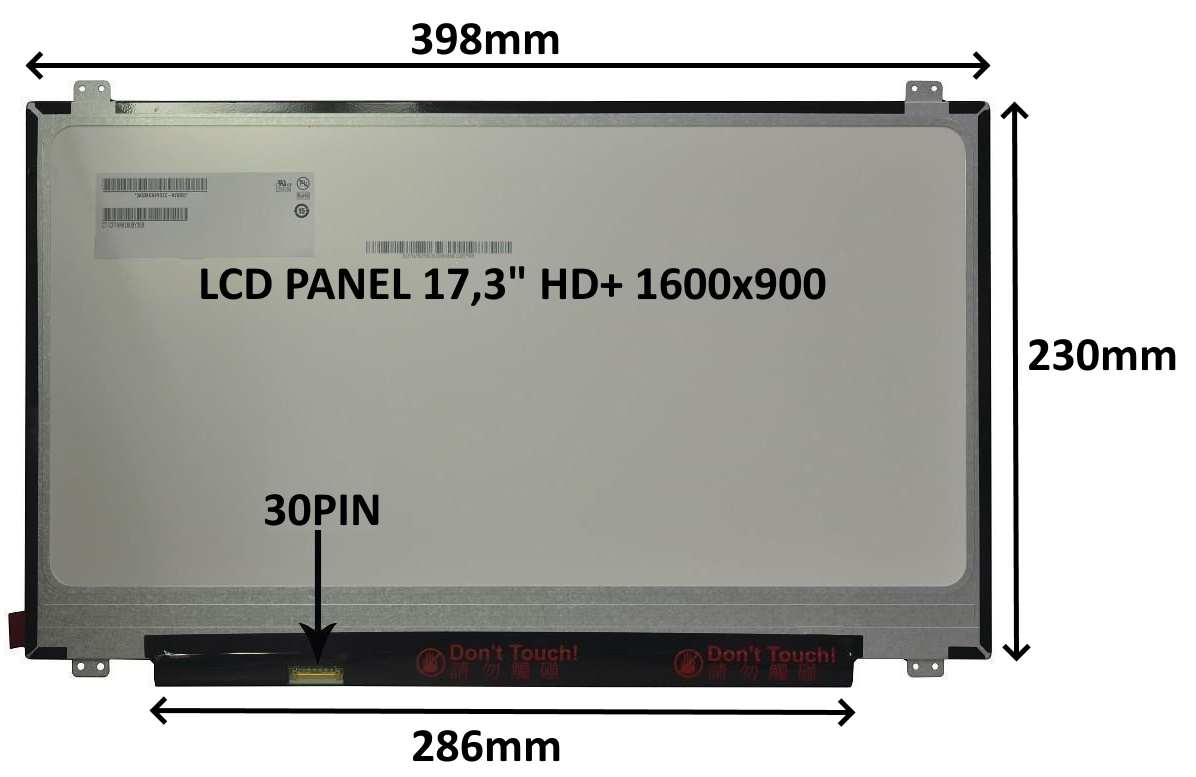 LCD PANEL 17,3" HD+ 1600x900 30PIN MATNÝ / ÚCHYTY HORE A DOLE