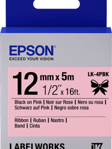 Epson zásobník so štítkami – saténový pásik, LK-4HKK, čierna/ružová, 12 mm (5 m)
