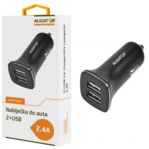 Nabíjačka do auta ALIGATOR s 2xUSB výstupom 2,4 A, Turbo charge, čierna
