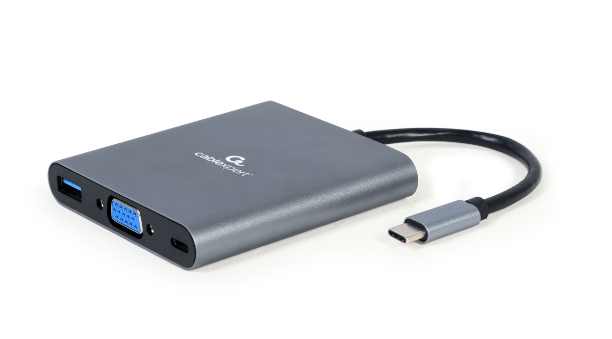 Gembird USB-C 6v1 multiport USB 3.1 + HDMI + VGA + PD + čítačka kariet + stereo audio