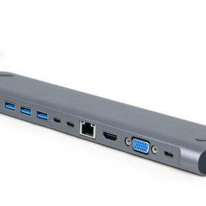 Gembird USB-C 9v1 multiport USB + HDMI + VGA + PD + čítačka kariet + LAN + audio