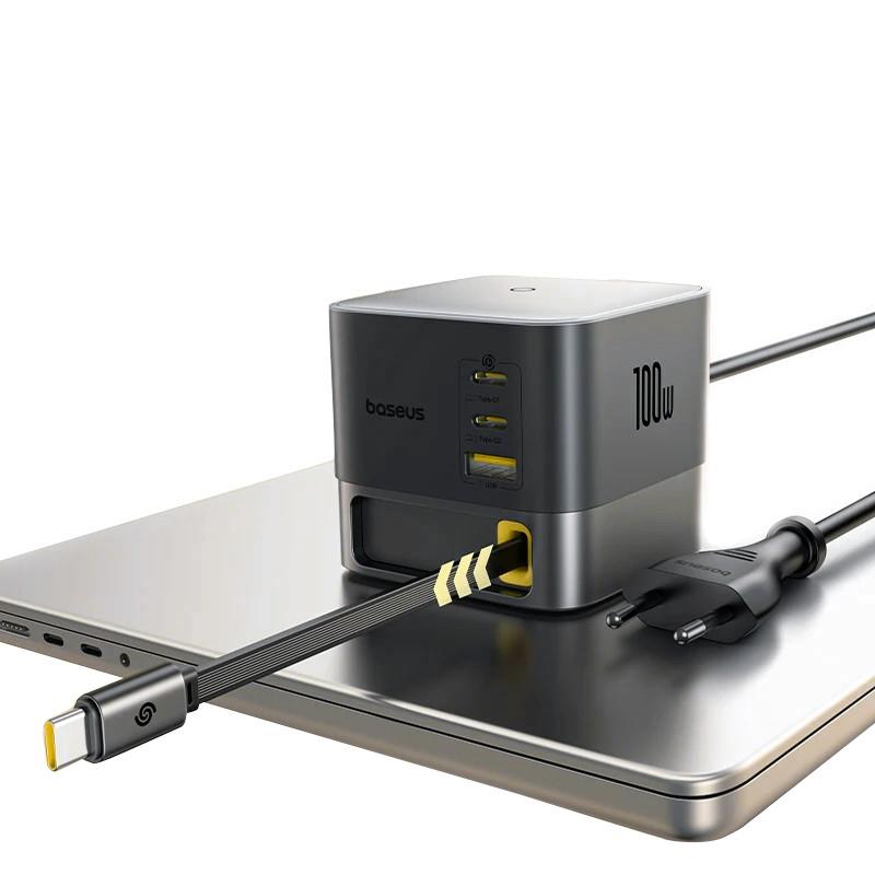 Baseus Nabíjacia stanica Super GaN Charger 100W, 3x USB-C, USB-A 1m kábel čierna