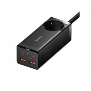 Baseus Rýchlonabíjačka do siete GaN3 Pro, 2x USB-C, 2x USB + AC 100W s káblom USB-C/USB-C čierna