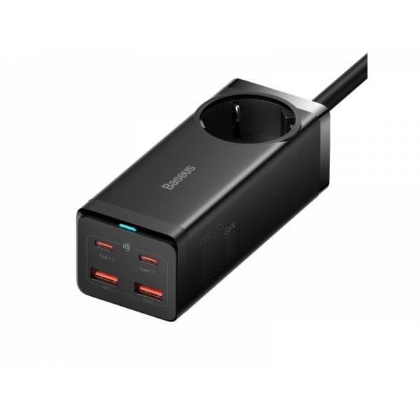Baseus Rýchlonabíjačka do siete GaN3 Pro, 2x USB-C, 2x USB + AC 100W s káblom USB-C/USB-C čierna