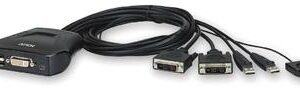 Aten 2-port DVI KVM USB mini, integrované káble