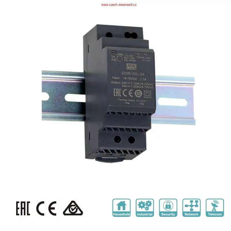 MEANWELL - DDR-30G-15 Menič DC/DC na DIN lištu