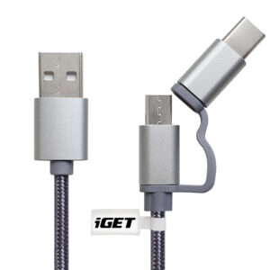 iGET G2V1 - USB kábel Micro USB/USB - C dlhý pre všetky mobilné telefóny, vrátane odolných