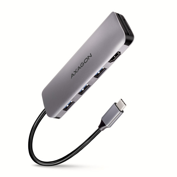 AXAGON HMC-HCR3A, USB 3.2 Gen 1 hub, porty 3x USB-A, HDMI 4k/30Hz, SD/microSD, kábel USB-C 20cm