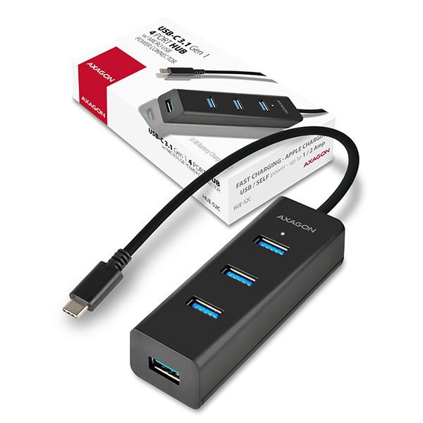 AXAGON HUE-S2C, 4x USB 3.0 CHARGING hub, micro USB napr. konektor, kábel USB-C 40cm