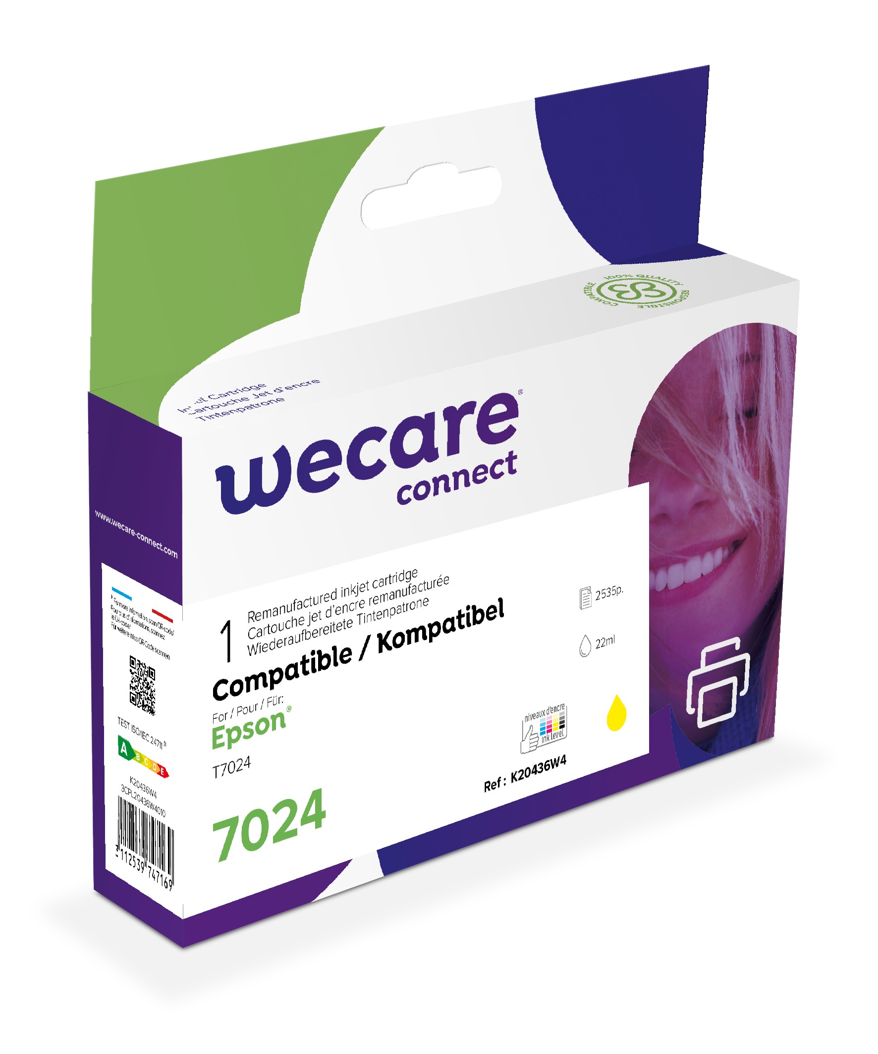 WECARE ARMOR ink kompatibilný s Epson WF4015, T70244010, 22ml, žltá/yellow