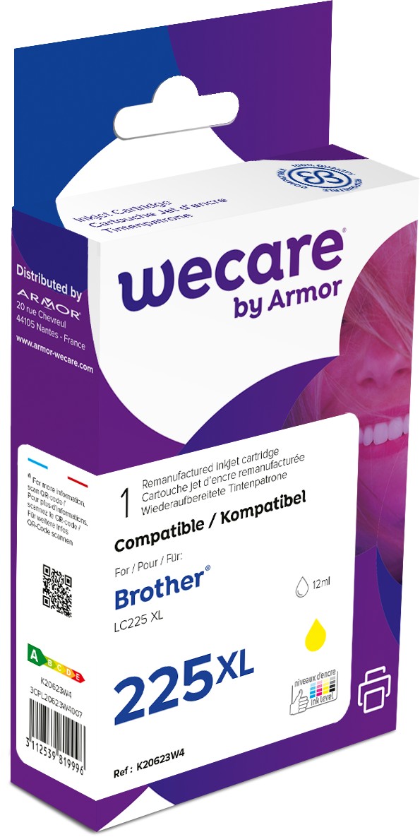 WECARE ARMOR ink kompatibilný s BROTHER LC-225Y, žltá/yellow
