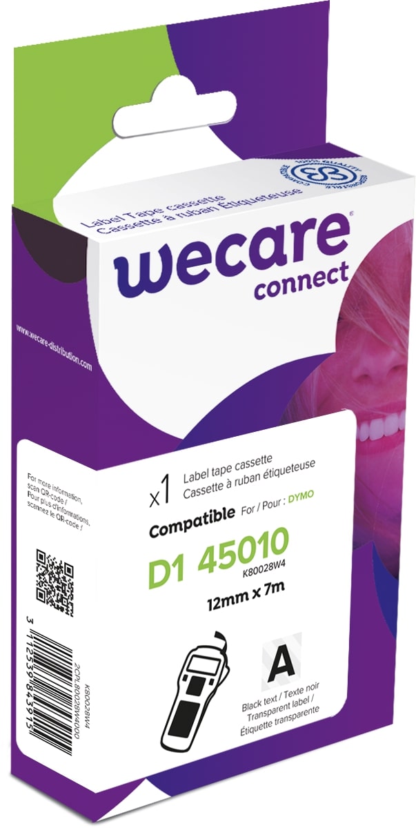 WECARE ARMOR páska kompatibilná s DYMO S0720500,Black/Transparent,12MM*7M