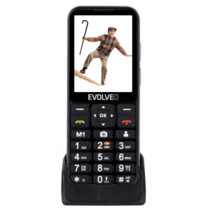 EVOLVEO EasyPhone LT, mobilný telefón pre seniorov s nabíjacím stojanom (čierna farba)