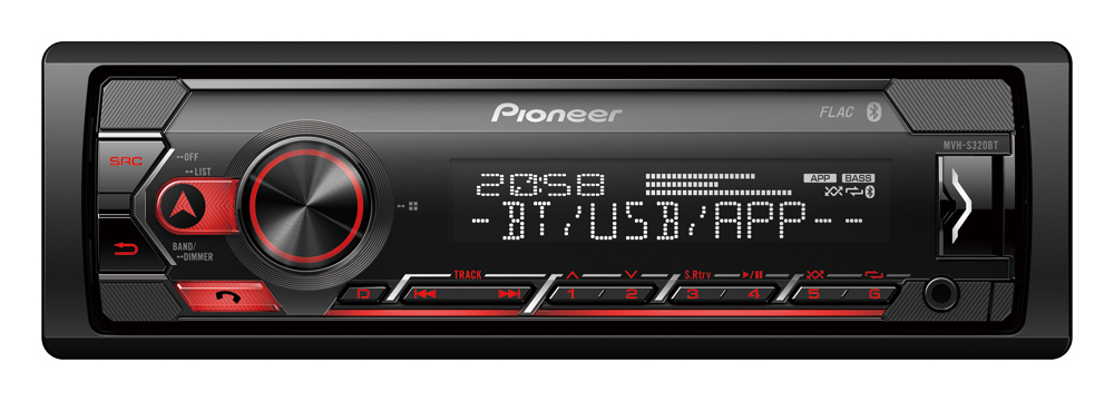 Pioneer MVH-S320BT autorádio s USB a Bluetooth červené
