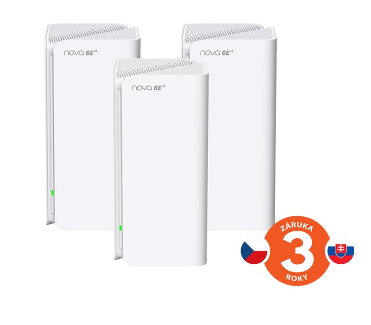 Tenda Nova MX21 Pro (3-pack) WiFi6E AXE5700 Mesh Gigabit systém, 9x GLAN/GWAN, WPA3, VPN, CZ app