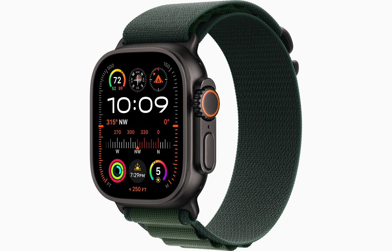 Apple Watch Ultra 2/49mm/Black/Šport Band/Dark Green Alpine/Large