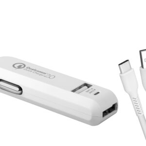 AVACOM CarMAX 2 nabíjačka do auta 2x Qualcomm Quick Charge 2.0, biela farba (USB-C kábel)