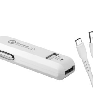 AVACOM CarMAX 2 nabíjačka do auta 2x Qualcomm Quick Charge 2.0, biela farba (micro USB kábel)