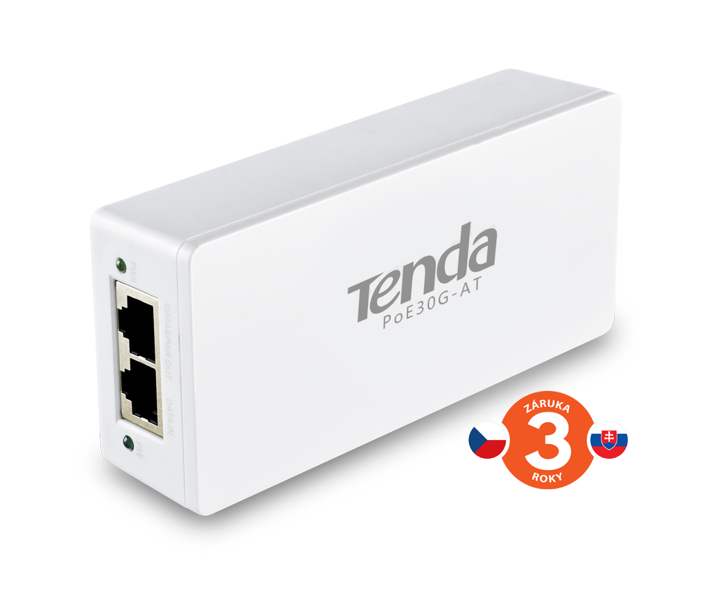 Tenda POE30G-AT Gigabit Power Injector AF/AT 30W, 802.3af, 802.3at, 2x GLAN 10/100/1000 Mb/s, PoE+