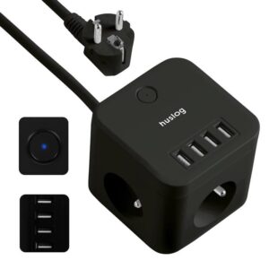 Nabíjacia stanica Huslog 12W 3xzásuvka, 4xUSB čierna