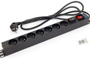 19", 7xCZ zás. vypínač, bleskoistka, 2m, RAL9005, FLEX