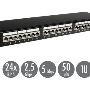 19" patch panel Solarix 24 x RJ45 CAT6 STP čierny 1U SX24-6-STP-BK
