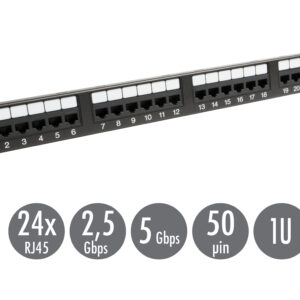 19" patch panel Solarix 24 x RJ45 CAT6 UTP 350 MHz čierny 1U SX24-6-UTP-BK