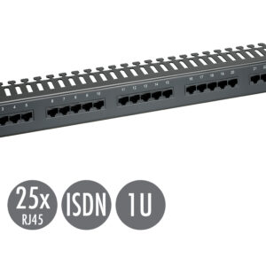 19" ISDN panel Solarix 25 x RJ45 čierny 1U SX25-ISDN-BK